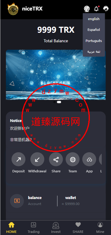 TRX投资源码 /区块链源码/投资理财/多语言-道臻源码网