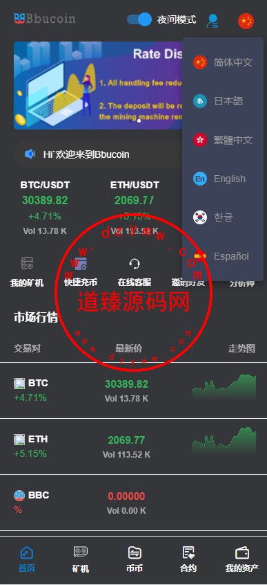 全开源Bbank多语言交易所二开平台币/矿机系统/分析师/币币合约交易插图1 全开源Bbank多语言交易所二开平台币/矿机系统/分析师/币币合约交易插图1
