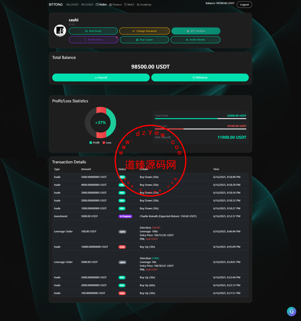 虚拟货币微盘微交易投资理财源码/现货交易+杠杆交易+完美K线控制+完整用户输赢控制+代理/全开源插图14